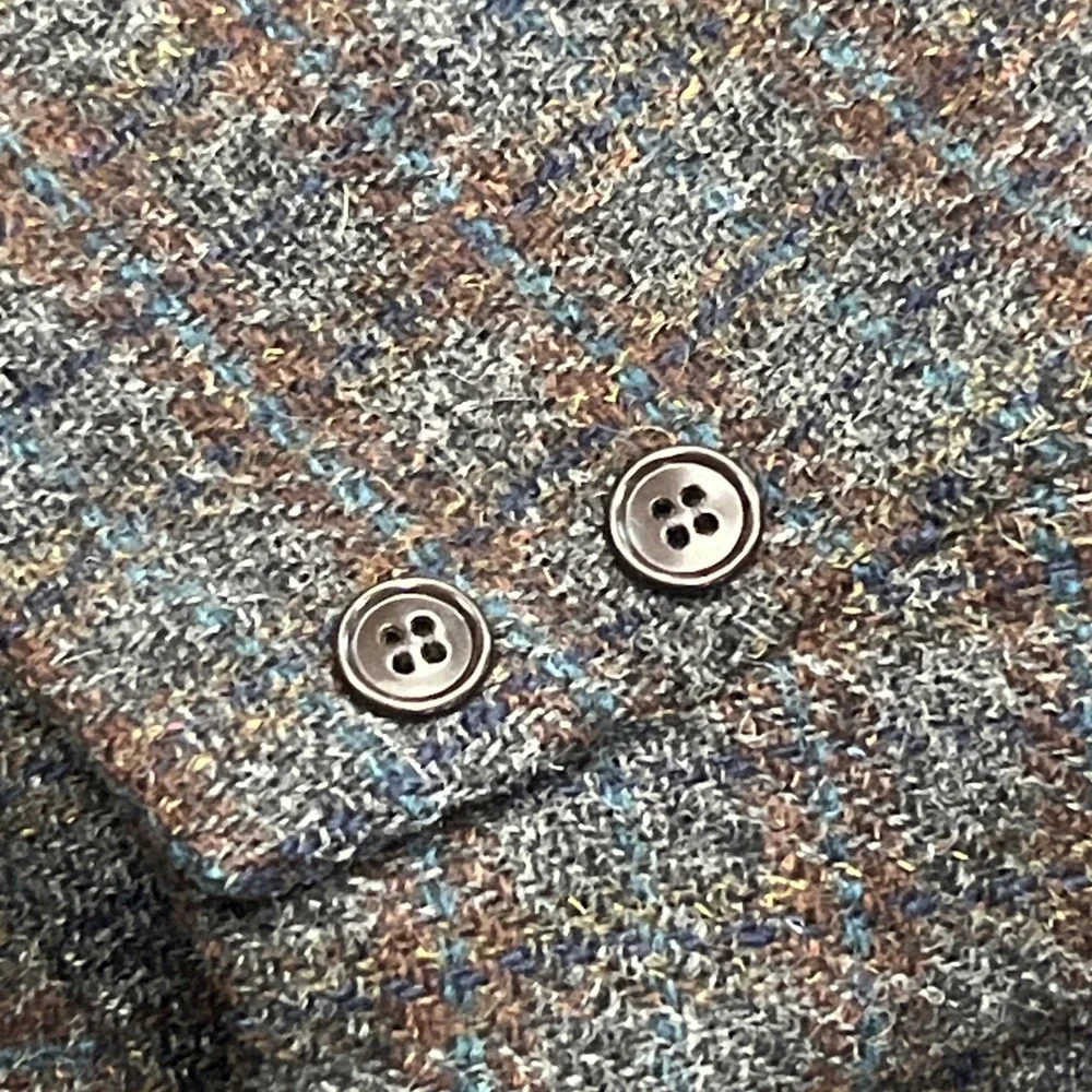 Vintage Harris Tweed Plaid Multicolor  Gray Wool Blazer Sport Coat 44R